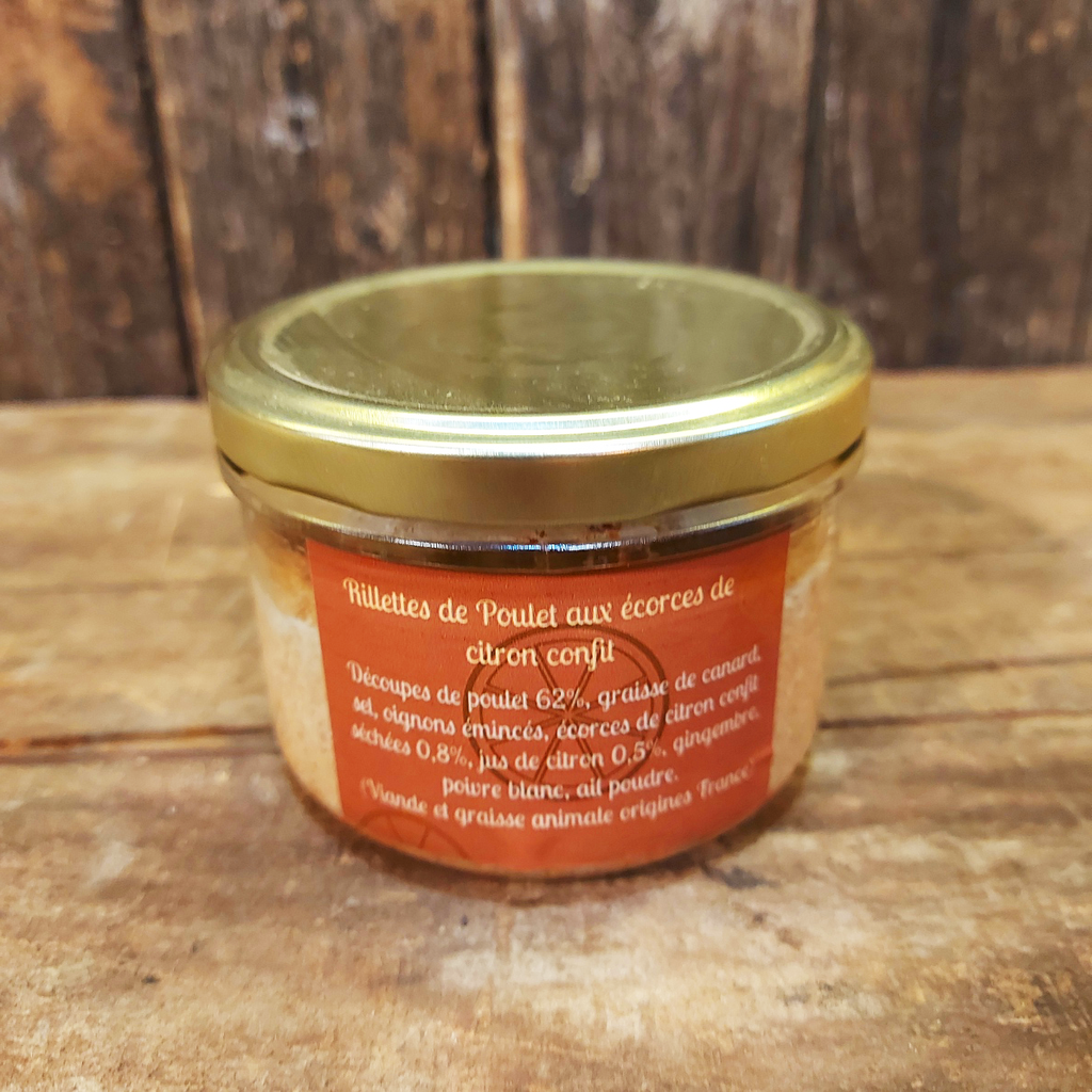 Rillettes de poulet aux écorces de citron confit (180g)