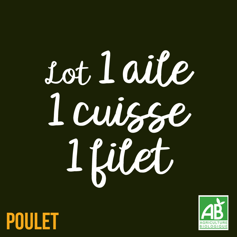 Poulet 1 filet + 1 aile + 1 cuisse (0.825kg)